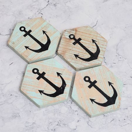 Engraved Modern Wooden Coasters for Decor - Pack of 4